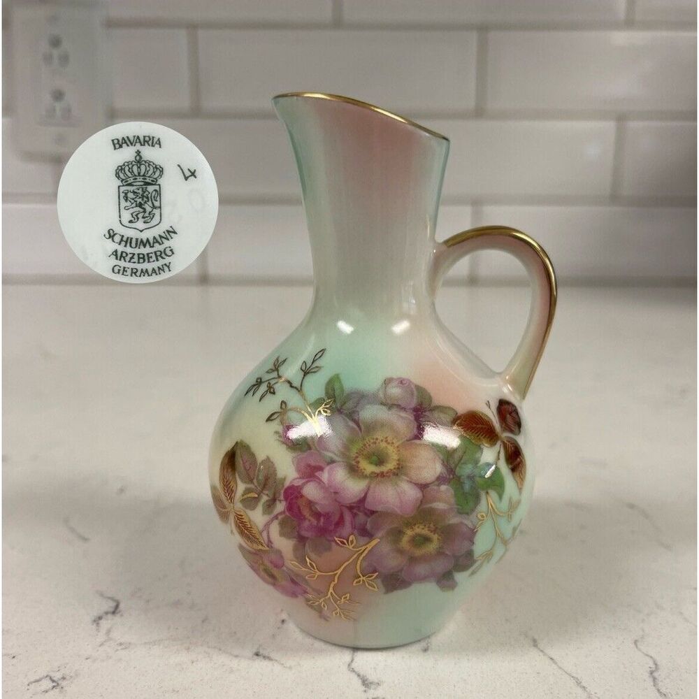 Vintage Schumann Arzberg Bavaria Germany Porcelain Hand Painted Pitcher 4 1/4”